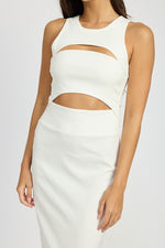 Women Sleeveless Cut Out Bodycon White Midi Dress