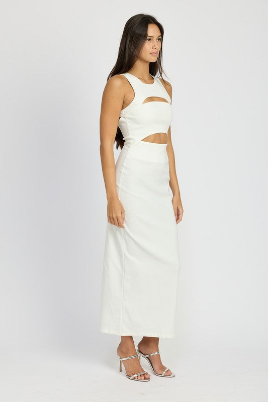 Women Sleeveless Cut Out Bodycon White Midi Dress