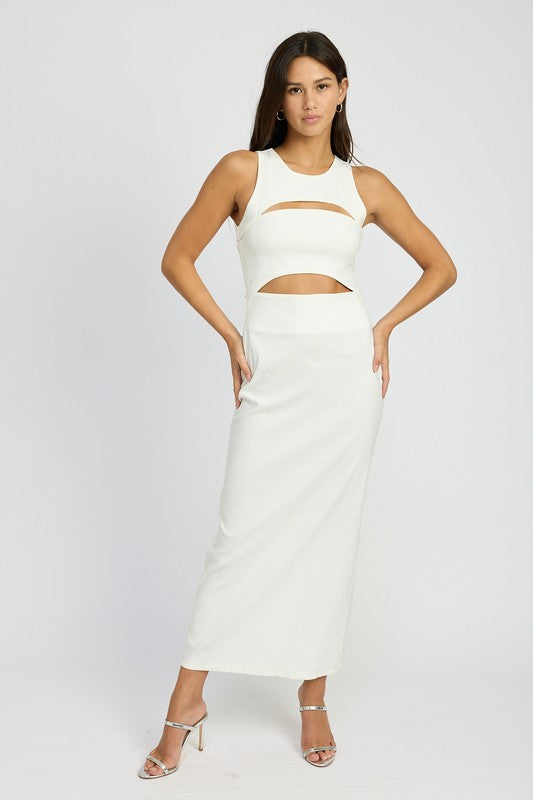 Women Sleeveless Cut Out Bodycon White Midi Dress