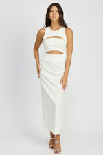 Women Sleeveless Cut Out Bodycon White Midi Dress