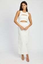Women Sleeveless Cut Out Bodycon White Midi Dress