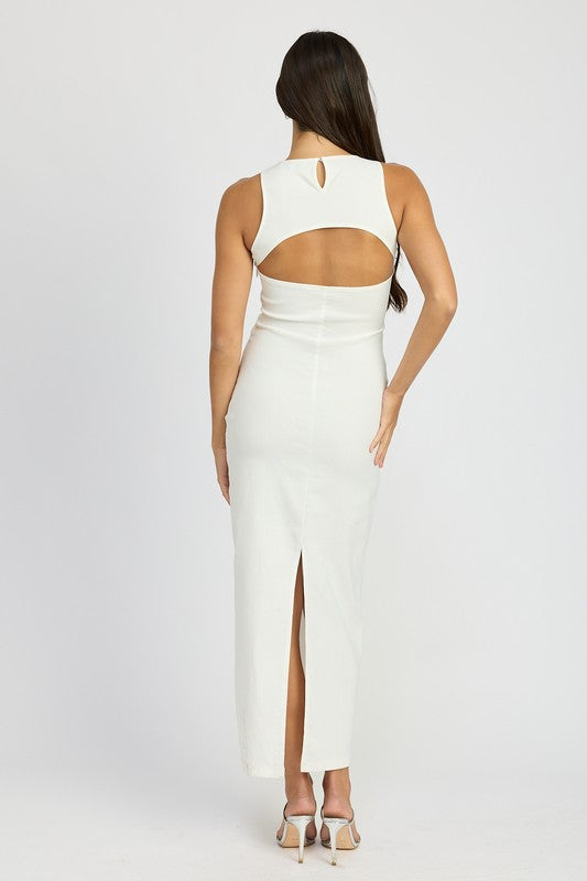 Women Sleeveless Cut Out Bodycon White Midi Dress