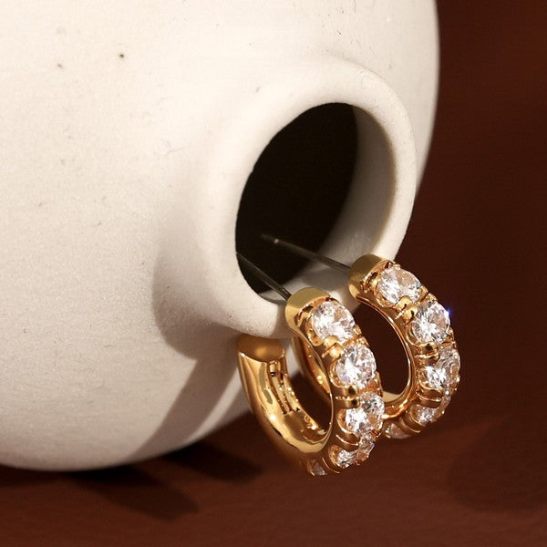 zircon inlaid C-shaped glossy earrings