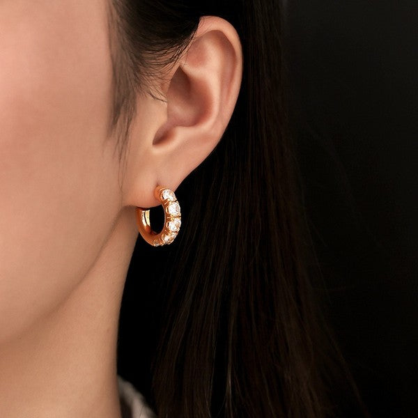 zircon inlaid C-shaped glossy earrings