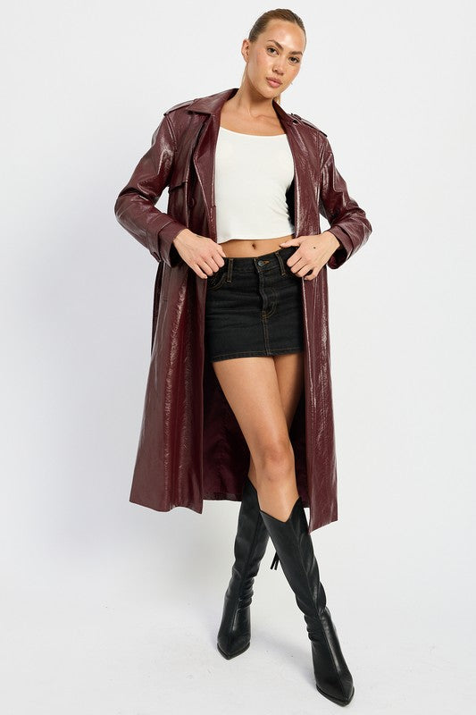 Faux Leather Trench Coat