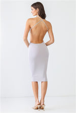 Light Purple Ribbed Halter Neck Sleeveless Criss-Cross Open Back Midi Dress