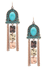 Women's Turquoise Stone Distressed Earrings