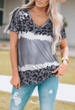 Women's Leopard V-Neck Short Sleeve T-Shirt