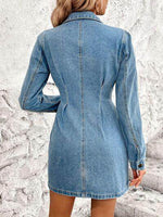 Pocketed Button Up Long Sleeve Denim Dress for Women