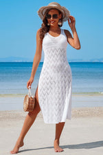 Side Split Crochet Coverup Long Beach Dress for Women