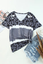 Women's Leopard V-Neck Short Sleeve T-Shirt
