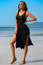 Side Split Crochet Coverup Long Beach Dress for Women
