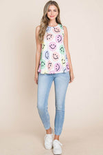 BOMBOM Smiley Face Round Neck Tank for Casual Style