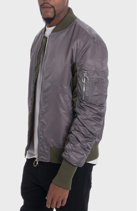 Mens Two Tone Color Block Bomber Jacket