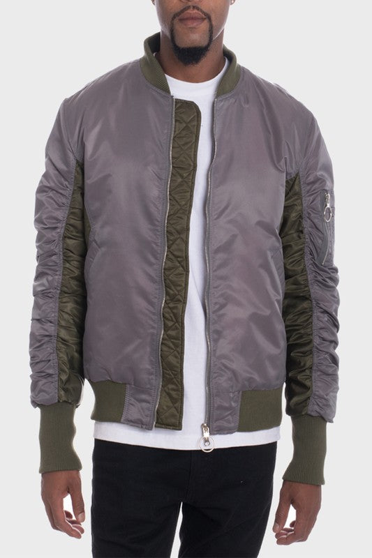 Mens Two Tone Color Block Bomber Jacket