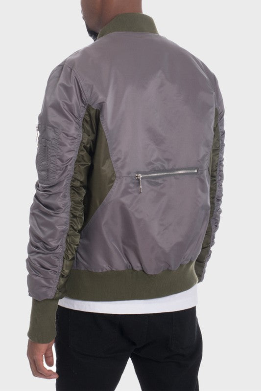 Mens Two Tone Color Block Bomber Jacket
