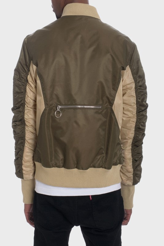 Mens Two Tone Color Block Bomber Jacket