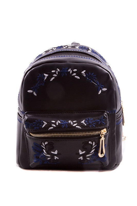 Women's Embroidered Durable Stylish PU Leather Backpacks