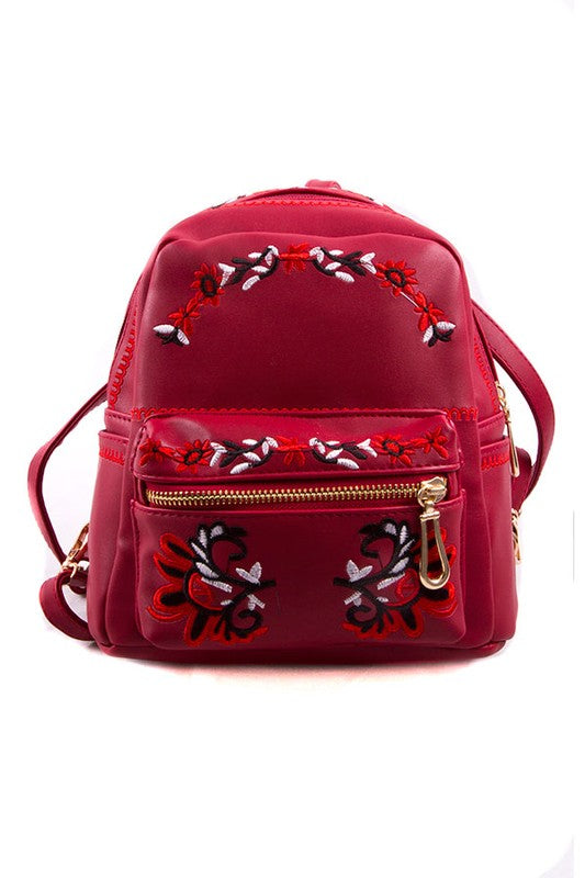 Women's Embroidered Durable Stylish PU Leather Backpacks