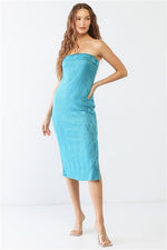 Jade Geo Print Inside-Out Edge Strapless Side Slit Midi Dress