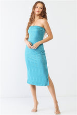 Jade Geo Print Inside-Out Edge Strapless Side Slit Midi Dress