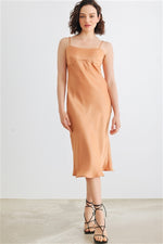 Dusty Orange Satin Strappy Midi Dress