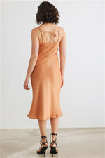 Dusty Orange Satin Strappy Midi Dress