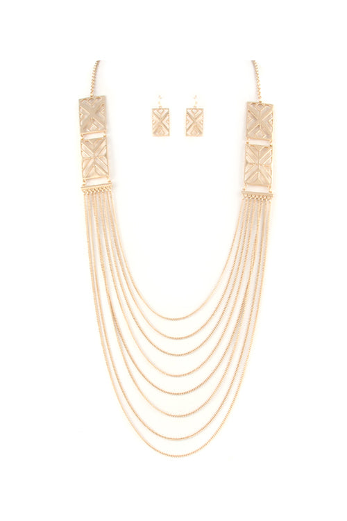 Women's Gold Tribal Layered Simple Necklace Earring Set
