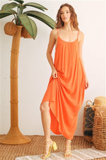 Orange Strappy Two Pocket Midi Dress