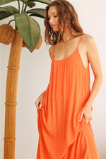 Orange Strappy Two Pocket Midi Dress