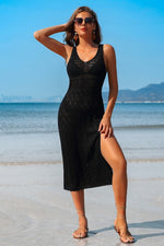 Side Split Crochet Coverup Long Beach Dress for Women