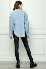 Veveret Women's Button Up Dropped Shoulder Denim Top