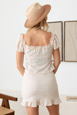 LE LIS COLLECTION Embroidered Button Front Ruffled Crop Top