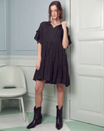 Women's Ruffled Neck Tiered Mini Dress