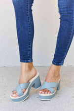 Weeboo Cherish The Moments Contrast Platform Mules in Misty Blue