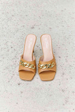 Forever Link Single Strap Chain Detail Mule Heels in Tan
