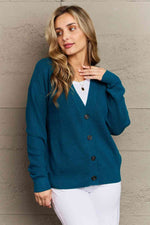 Zenana Kiss Me Tonight Full Size Button Down Cardigan in Teal