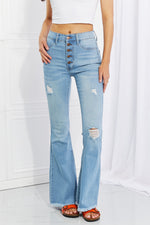 Vibrant MIU Women's Full Size Jess Button Flare Jeans