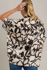 Umgee Full Size Two Tone Print Button Down Top with Hidden Plackets Plus Size