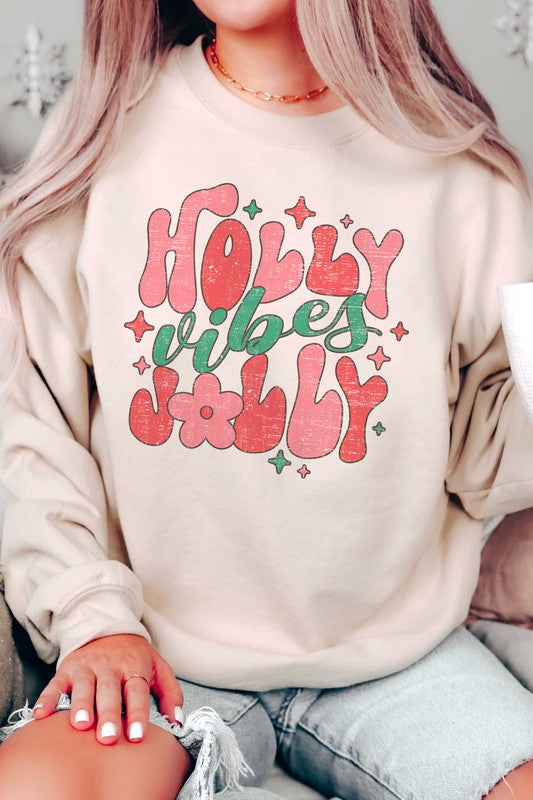 Women's Retro Holly Jolly Vibes Graphic Sweatshirt