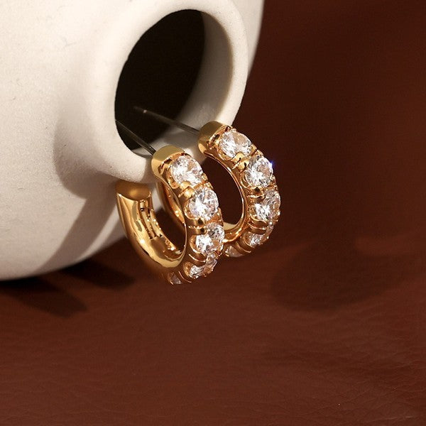 zircon inlaid C-shaped glossy earrings