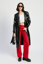 Faux Leather Trench Coat