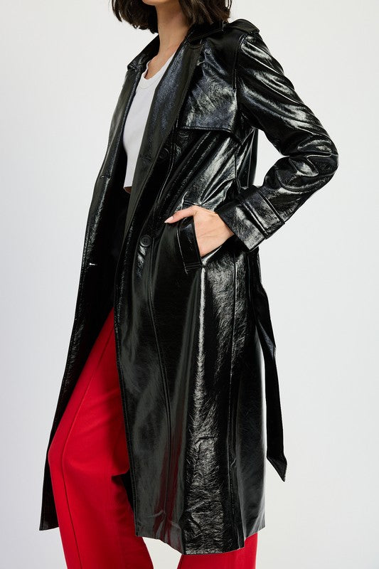 Faux Leather Trench Coat