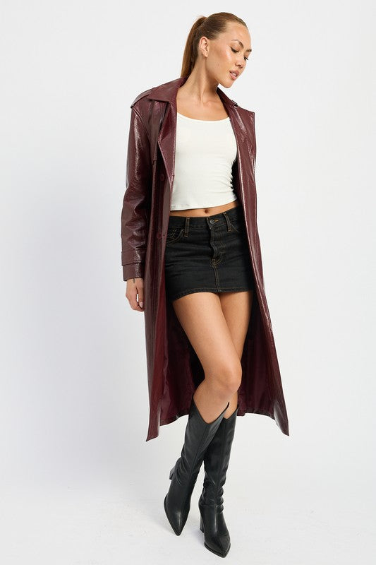 Faux Leather Trench Coat