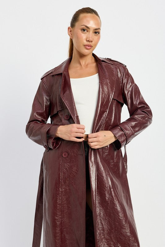 Faux Leather Trench Coat