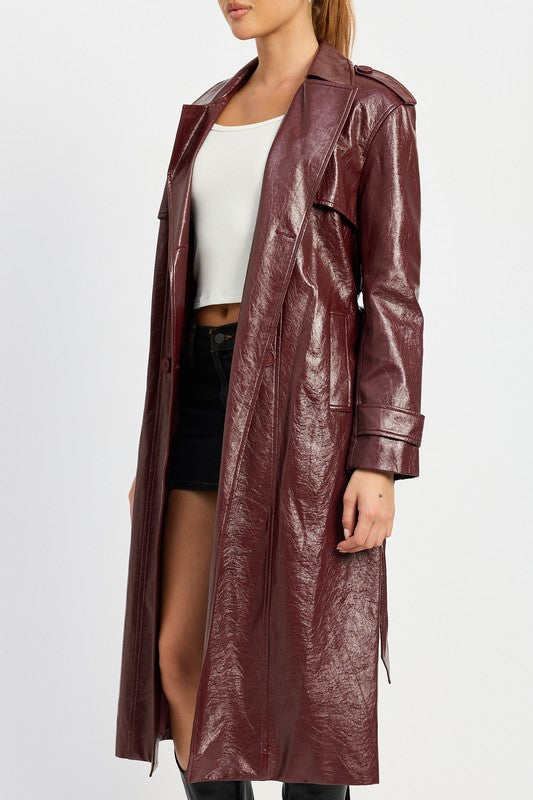 Faux Leather Trench Coat