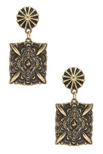 Embossed Statement Vintage Square Drop Earrings