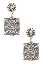 Embossed Statement Vintage Square Drop Earrings