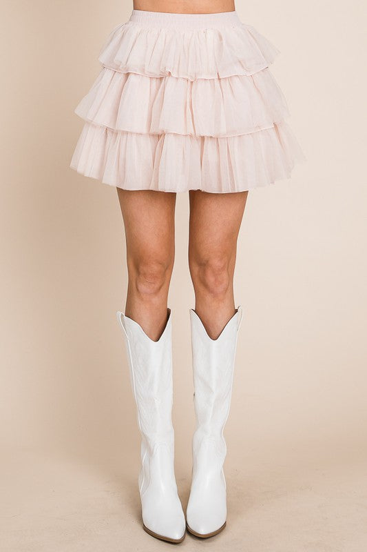 Women's Plus Size Solid Mesh Tiered Mini Skirt