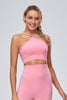 Seamless Pink Halter Sports Bra with Halter Sports Top